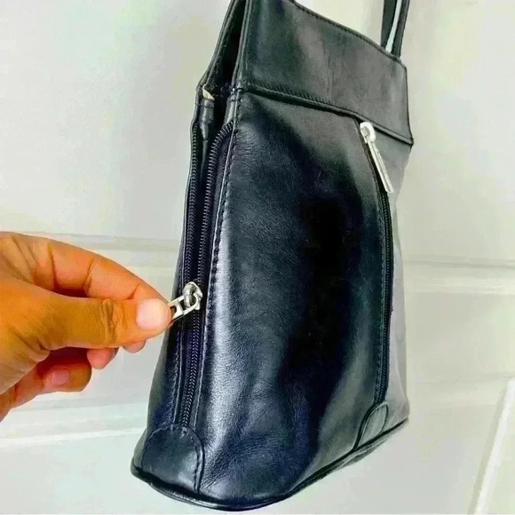 VERA PELLE BLACK LEATHER SHOULDER BAG MADE  IN ITALY - Picture 4 of 15